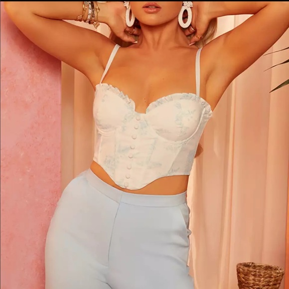 Blue and white floral corset top - Picture 4 of 6